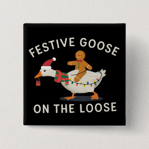 Festive Goose On The Loose Christmas Gingerbread  Button