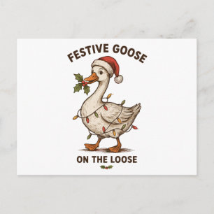 Festive Goose On The Loose Christmas Lights Xmas Holiday Postcard