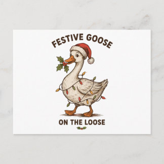 Festive Goose On The Loose Christmas Lights Xmas Holiday Postcard
