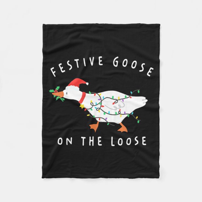 Festive Goose On The Loose Funny Silly Goose Retro Fleece Blanket (Front)