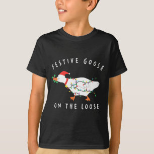 Festive Goose On The Loose Funny Silly Goose Retro T-Shirt