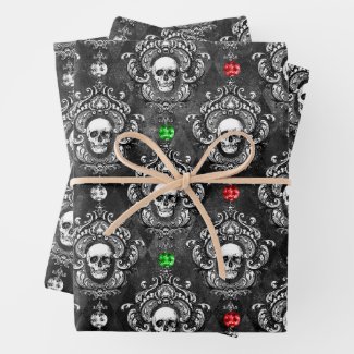 Festive Gothic Skull Christmas Wrapping Paper