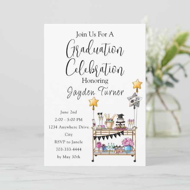 Festive Graduation Bar Cart / Cheers to the Grad Invitation (Standing Front)