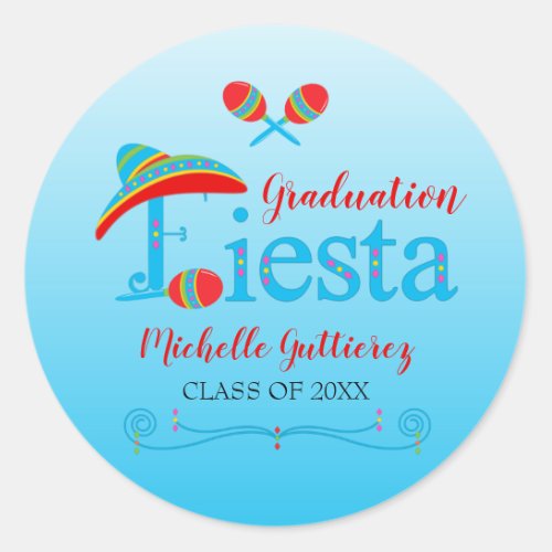 Festive Graduation Fiesta Personalized Classic Round Sticker