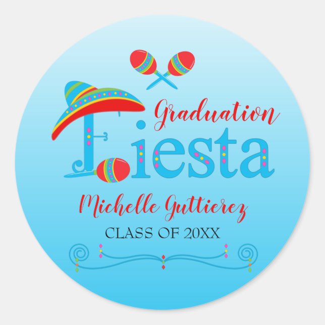 Festive Graduation Fiesta Personalized Classic Round Sticker (Front)