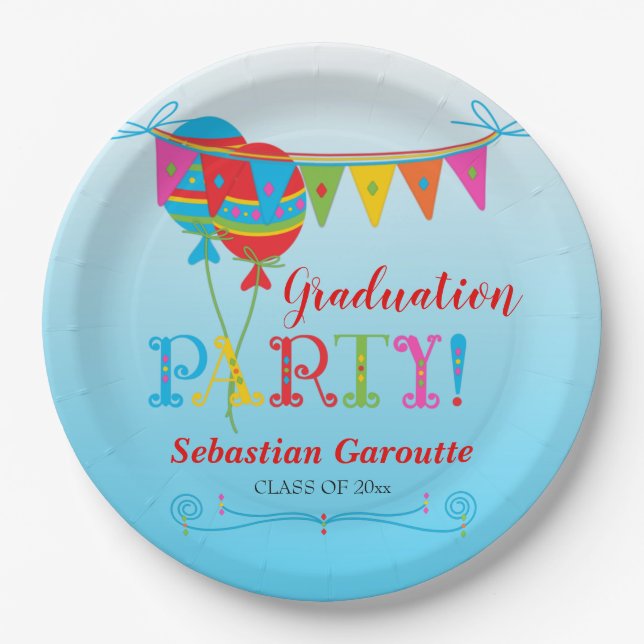 Festive Graduation Party Paper Plates (Front)