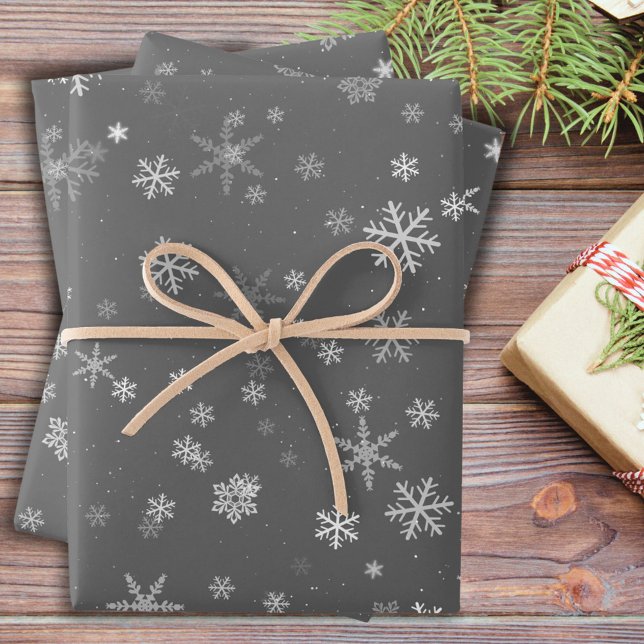 Festive Gray White Snowflake Pattern Holiday Wrapping Paper Sheets (Creator Uploaded)