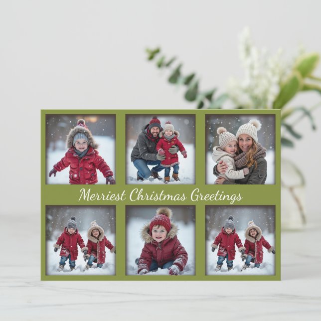 Festive Green 6-Photo Christmas Greetings | Family Holiday Card (Standing Front)
