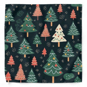 Festive Green and Coral Christmas Tree Pattern Bandana