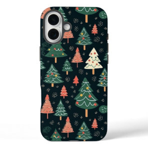 Festive Green and Coral Christmas Tree Pattern  iPhone 16 Plus Case
