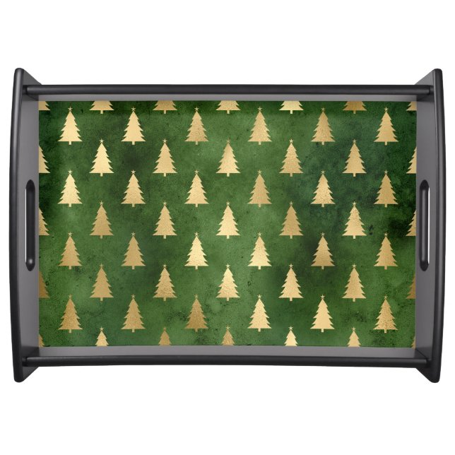 Festive Green and Gold Foil Winter Christmas Tree Serving Tray (Front)