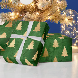 Festive Green and Gold Foil Winter Christmas Tree Wrapping Paper