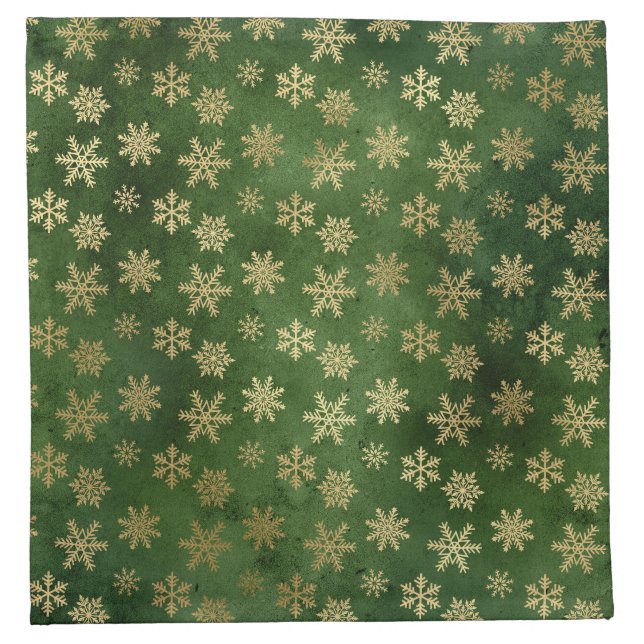 Festive Green and Gold Foil Winter Snowflakes Cloth Napkin (Front)