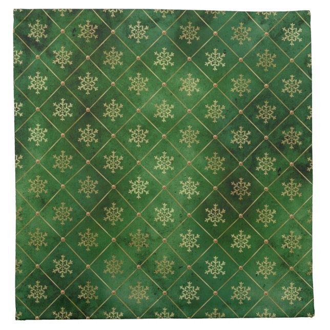 Festive Green and Gold Foil Winter Snowflakes Cloth Napkin (Front)