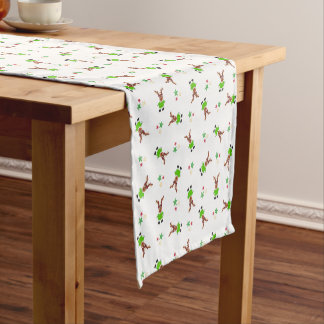 Festive Green And Gold Kasky Christmas Reindeer Short Table Runner