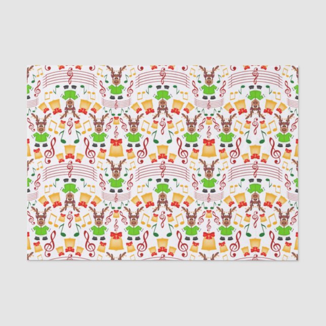 Festive Green And Gold Kasky Christmas Reindeer Tissue Paper (Front)