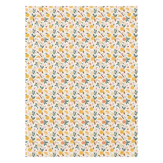 Festive Green and Orange Citrus and Cinnamon Tablecloth (Front)