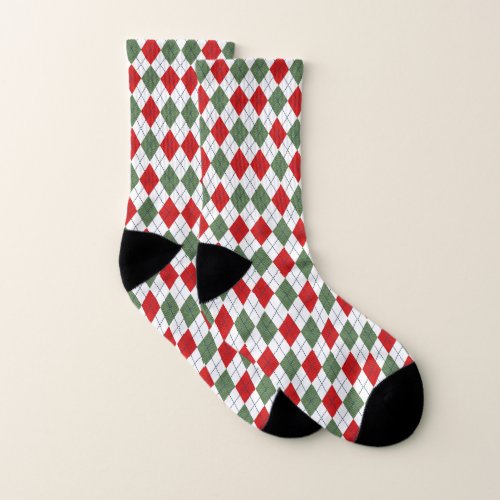 Festive Green and Red Argyle Pattern Socks