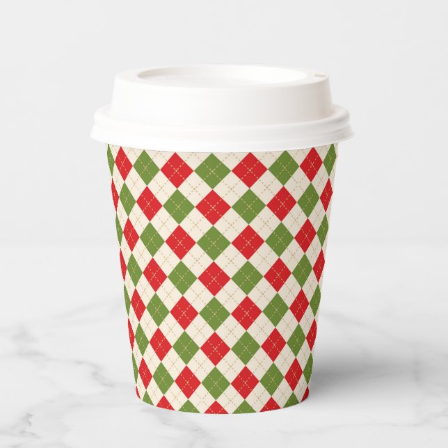 Festive Green and Red Argyle Plaid  Paper Cups (Front)