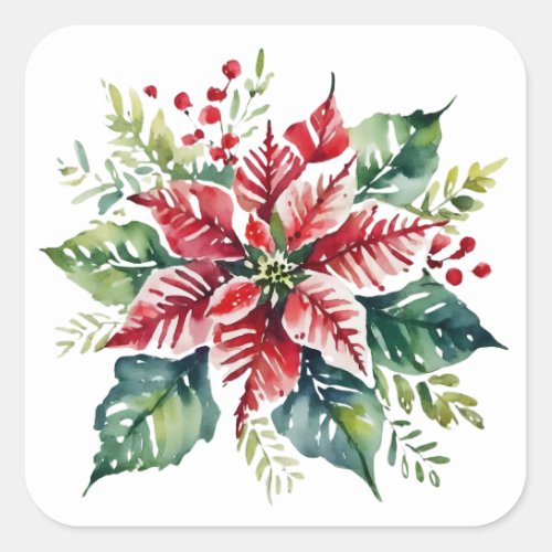 Festive Green and Red Christmas Holiday Square Sticker