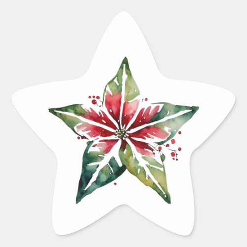 Festive Green and Red Christmas Holiday Star Sticker