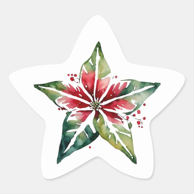 Festive Green and Red Christmas Holiday Star Sticker (Front)