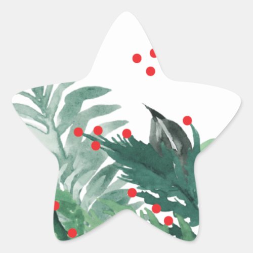 Festive Green and Red Christmas Holiday Star Sticker