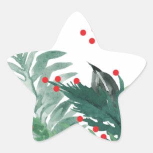 Festive Green and Red Christmas Holiday Star Sticker