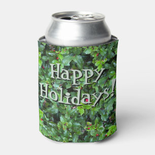 Festive Green and Red Holly berry Holiday Can Cool Cooler