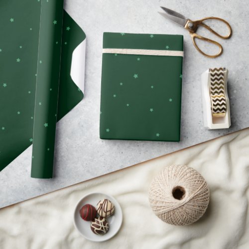 Festive Green and Starry Christmas Holiday Wrapping Paper