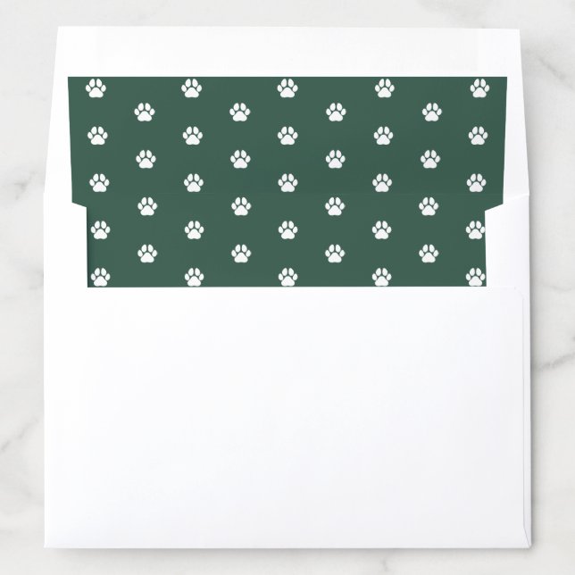 Festive Green and White Paw Print Print Pattern Envelope Liner (In Envelope)