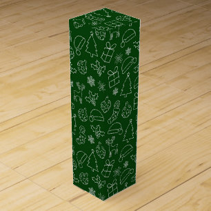 Festive Green and White Winter Christmas Pattern Wine Box
