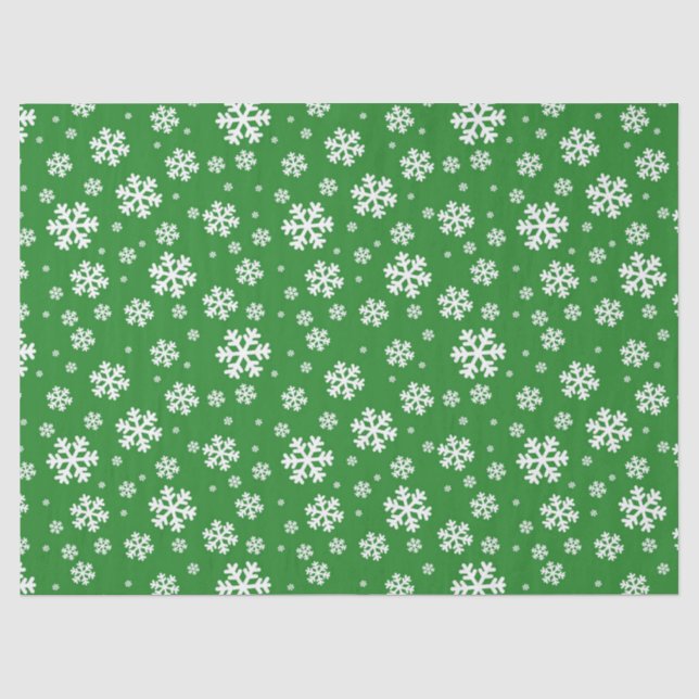 Festive Green and White Winter Snowflakes Pattern Tissue Paper (Front)
