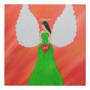 Festive Green Angel Holding’ LOVE’ Heart  Faux Canvas Print