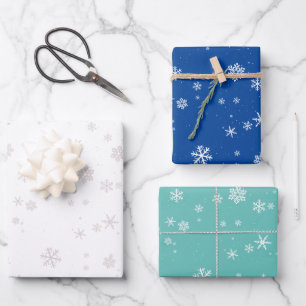 Festive Green Blue White Snowflake Christmas Wrapping Paper Sheets