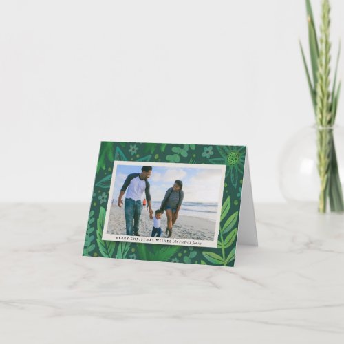 Festive Green Botanical Christmas Photo Christmas Note Card