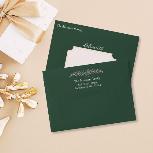 Festive Green | Bow Doodle 5x7 Holiday Envelope