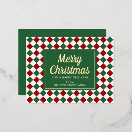 Festive Green Checked Merry Christmas Foil Holiday Postcard