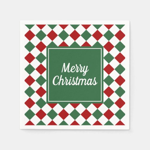 Festive Green Checked Merry Christmas  Napkins