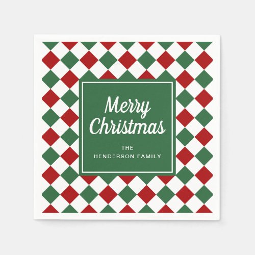 Festive Green Checked Merry Christmas Napkins