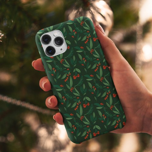 Festive Green Christmas Holly Berry Holiday iPhone 14 Case