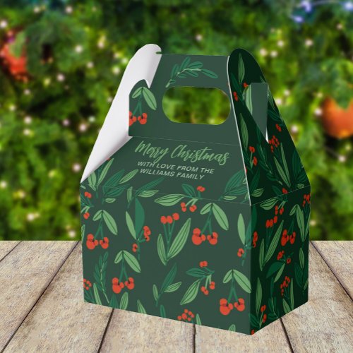 Festive Green Christmas Holly Berry Holiday Party Favor Boxes
