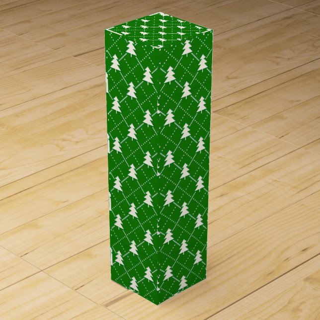🎄 Festive Green Christmas Tree Elegant Holiday  Wine Box (Front)