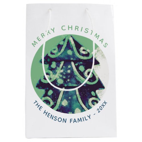 Festive Green Christmas Tree Family Holidays Medium Gift Bag