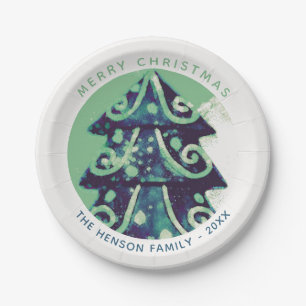 Festive Green Christmas Tree Family Holidays Paper Plates