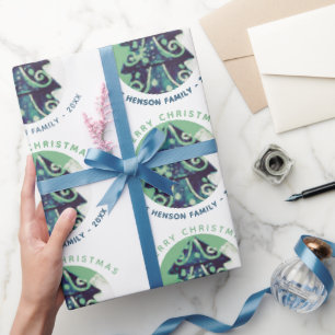 Festive Green Christmas Tree Family Holidays Wrapping Paper