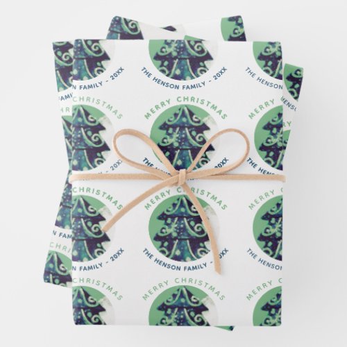 Festive Green Christmas Tree Family Holidays Wrapping Paper Sheets