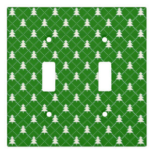 Festive Green Christmas Tree Pattern Light Switch Cover