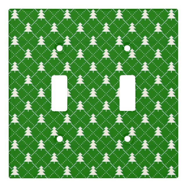 Festive Green Christmas Tree Pattern Light Switch Cover (Front)