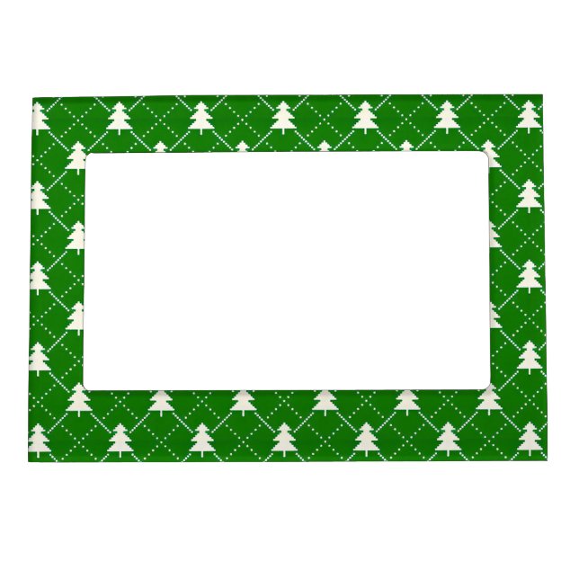 Festive Green Christmas Tree Pattern Magnetic Frame (Front)